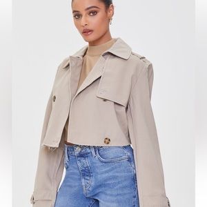 Cropped Double Breasted Twill Jacket